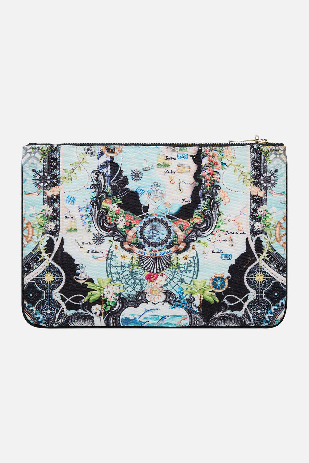 The CAMILLA Small Canvas Clutch in our Folk Afloat print.