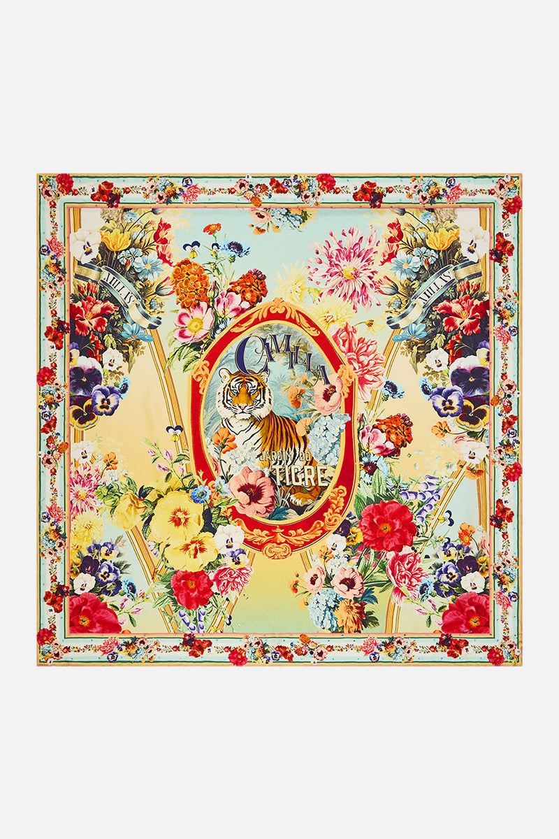 LARGE CRYSTALLED SILK SQUARE SCARF BAZAAR BLOOMS