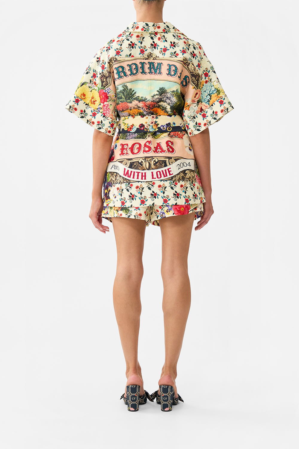 The CAMILLA Double Breasted Short Sleeve Jacket in our Aromatic Amor print.