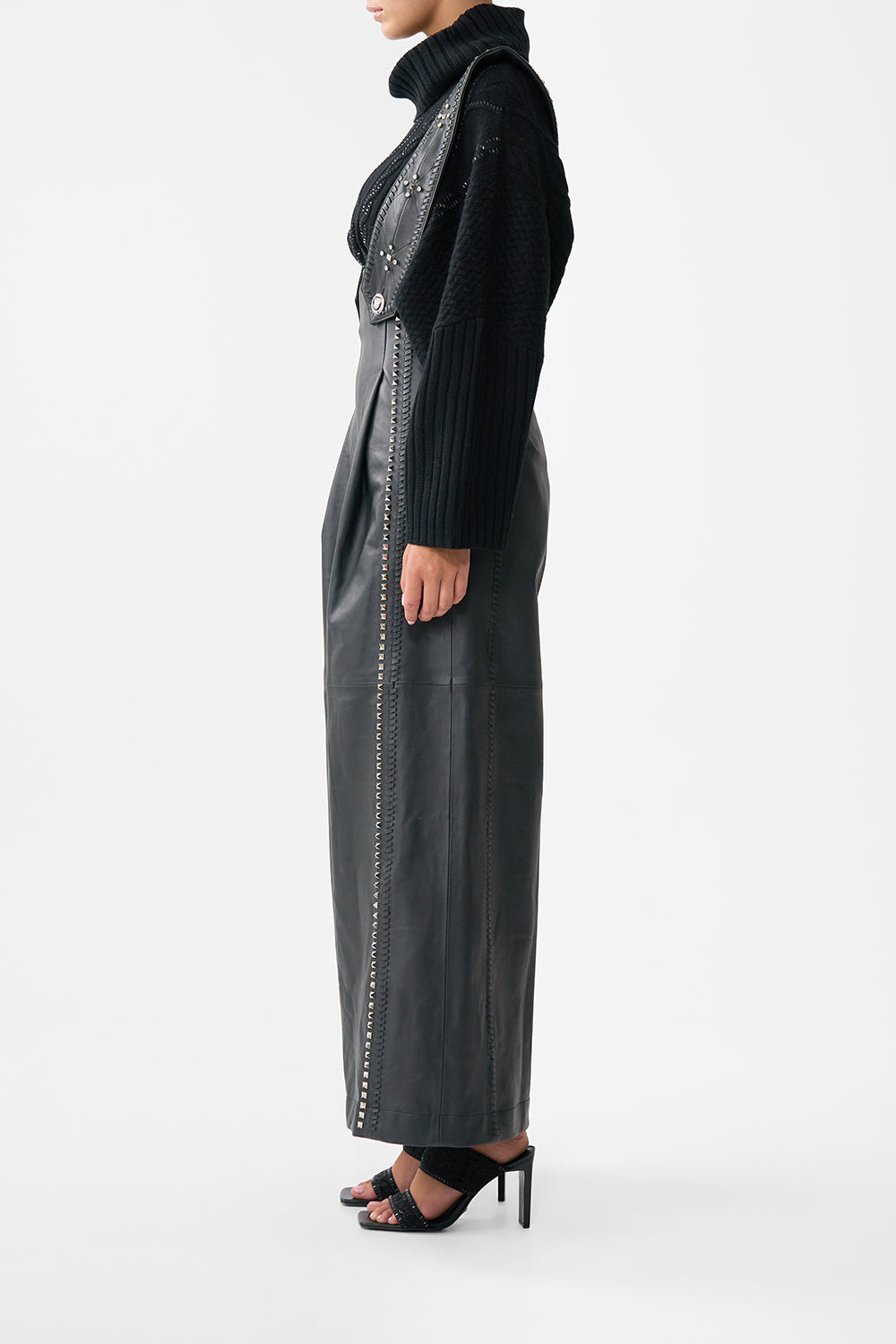 The CAMILLA Leather Pleated Wide Leg Jumpsuit in our Solid Black print.