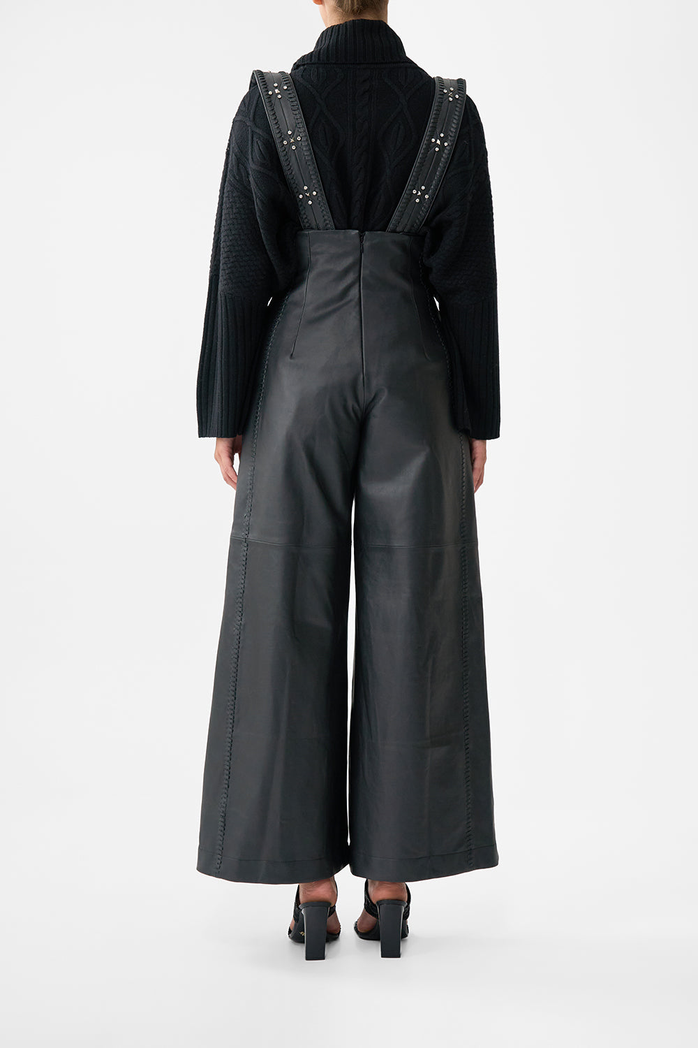 The CAMILLA Leather Pleated Wide Leg Jumpsuit in our Solid Black print.