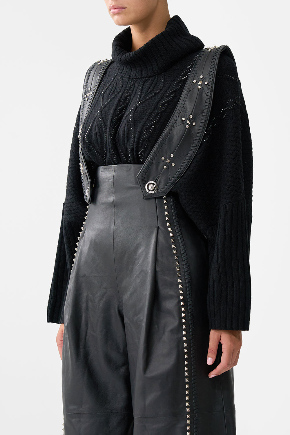 The CAMILLA Leather Pleated Wide Leg Jumpsuit in our Solid Black print.