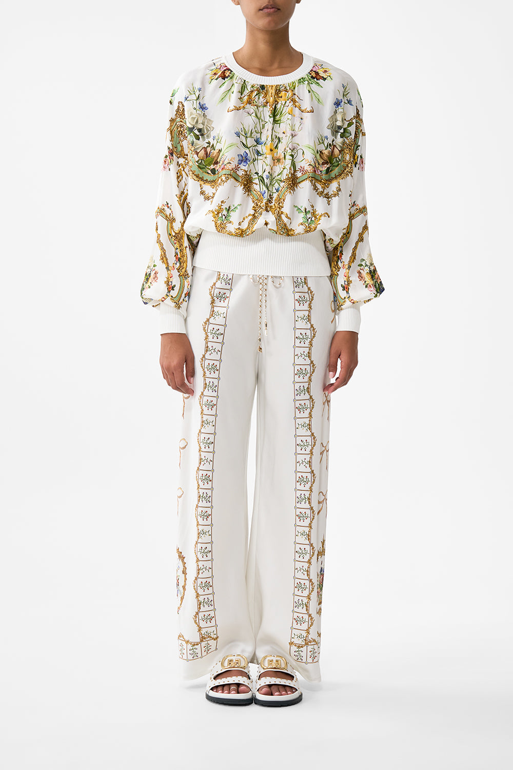 The CAMILLA Silk Body Knit Jumper in our Dressing Room Drama print.