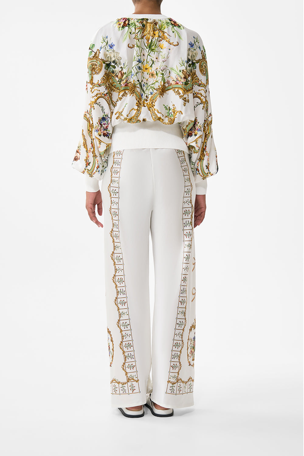 The CAMILLA Silk Body Knit Jumper in our Dressing Room Drama print.