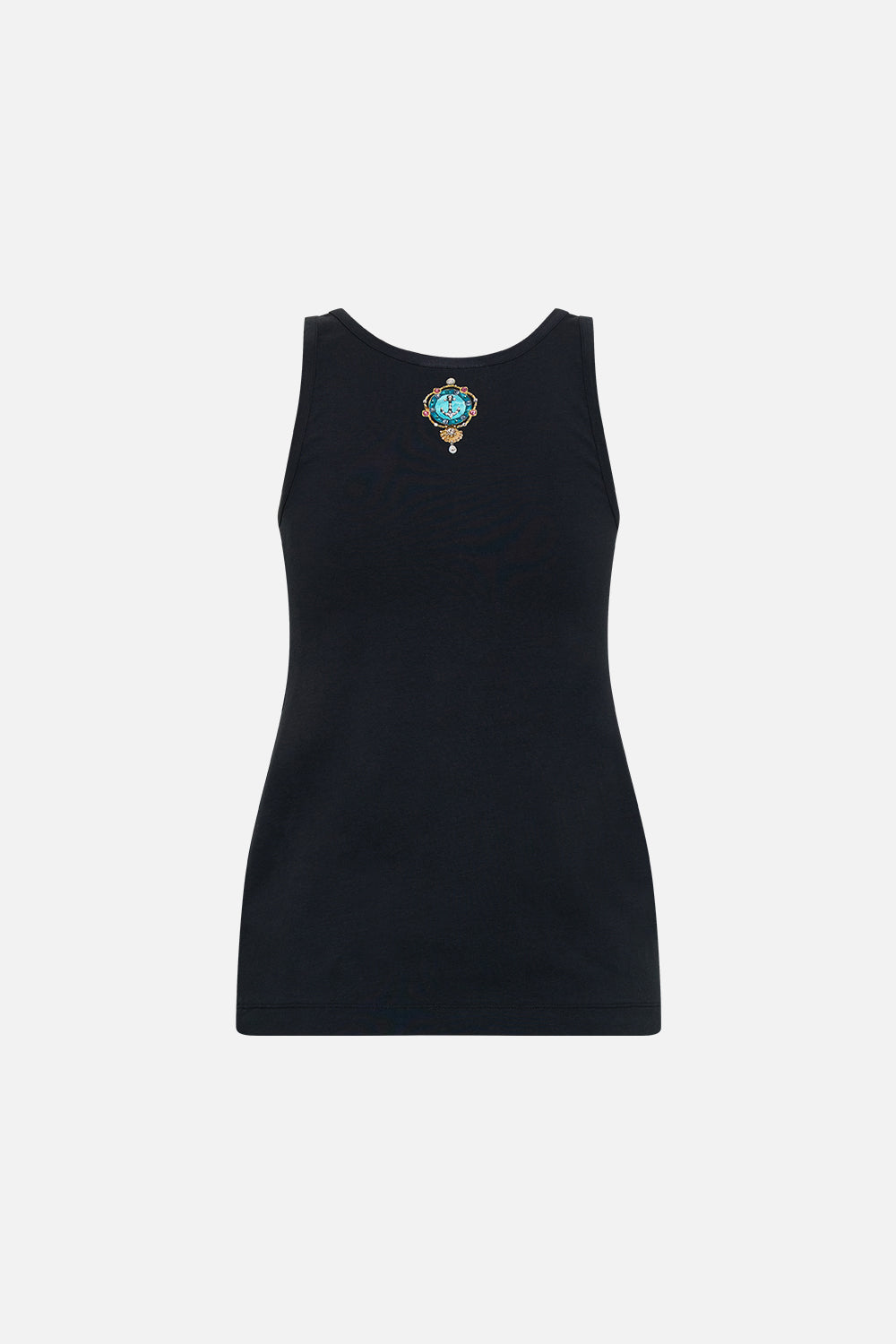 The CAMILLA Jersey Scoop Neck Tank Top in our Folk Afloat print.