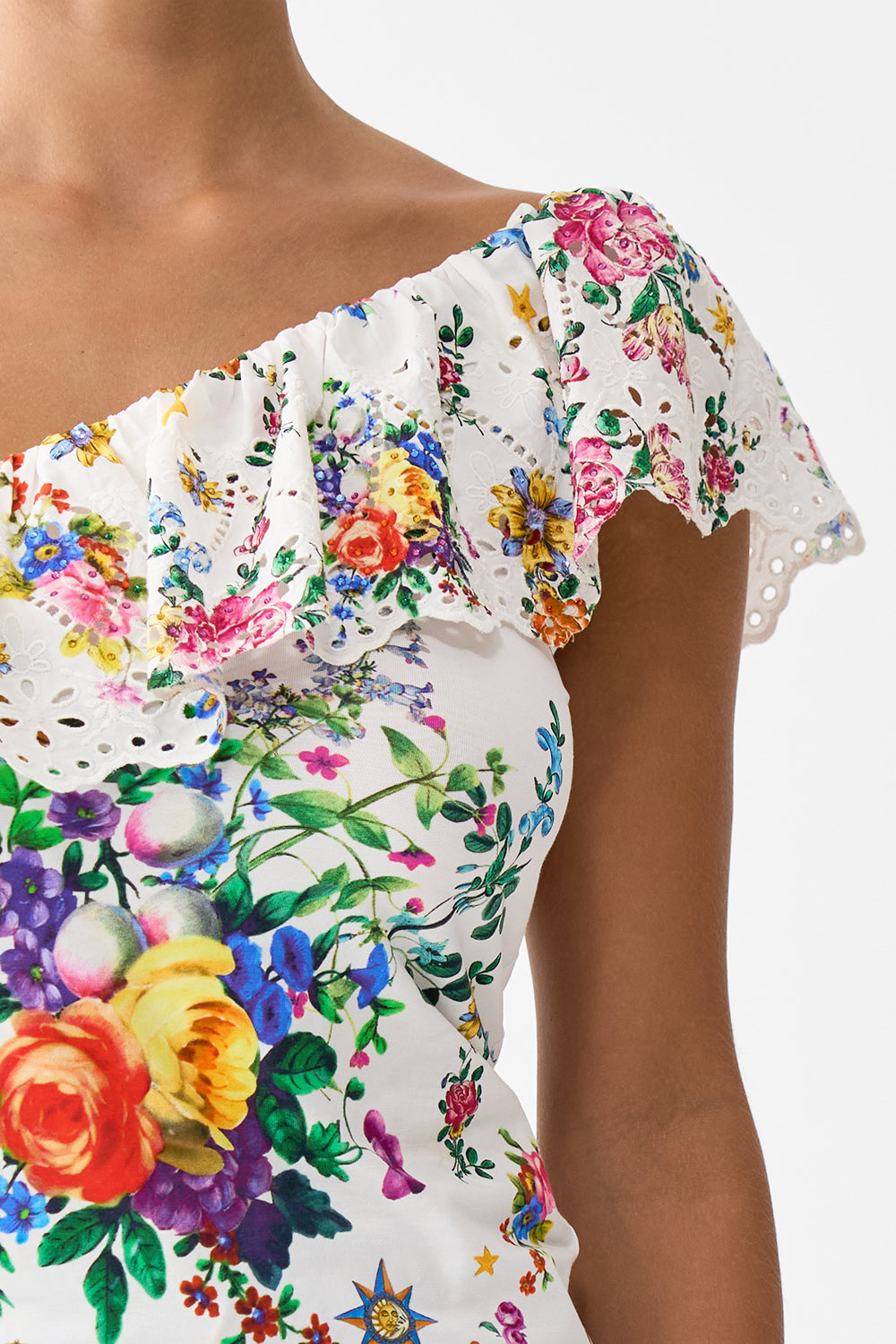 The CAMILLA One Shoulder Fitted Jersey Tank in our Tiles Darls print.