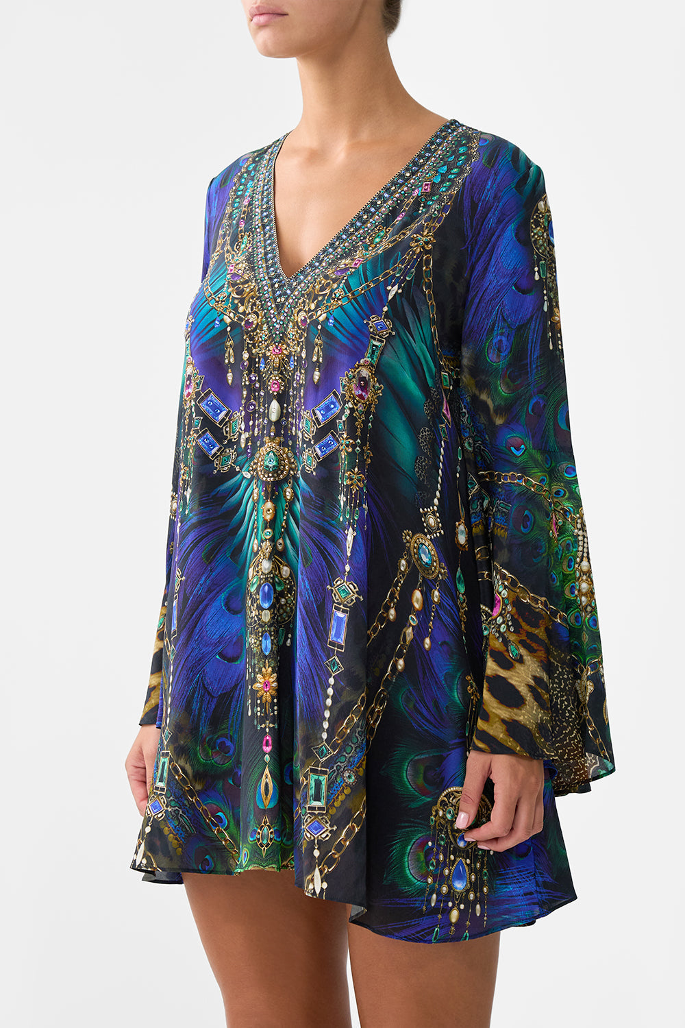 The CAMILLA V-Neck Flared Sleeve Mini Dress in our Dominican Decadence print.