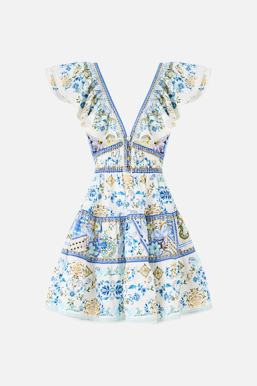 TIERED SHORT DRESS WITH NECK FRILL MY HOMESPUN HEART