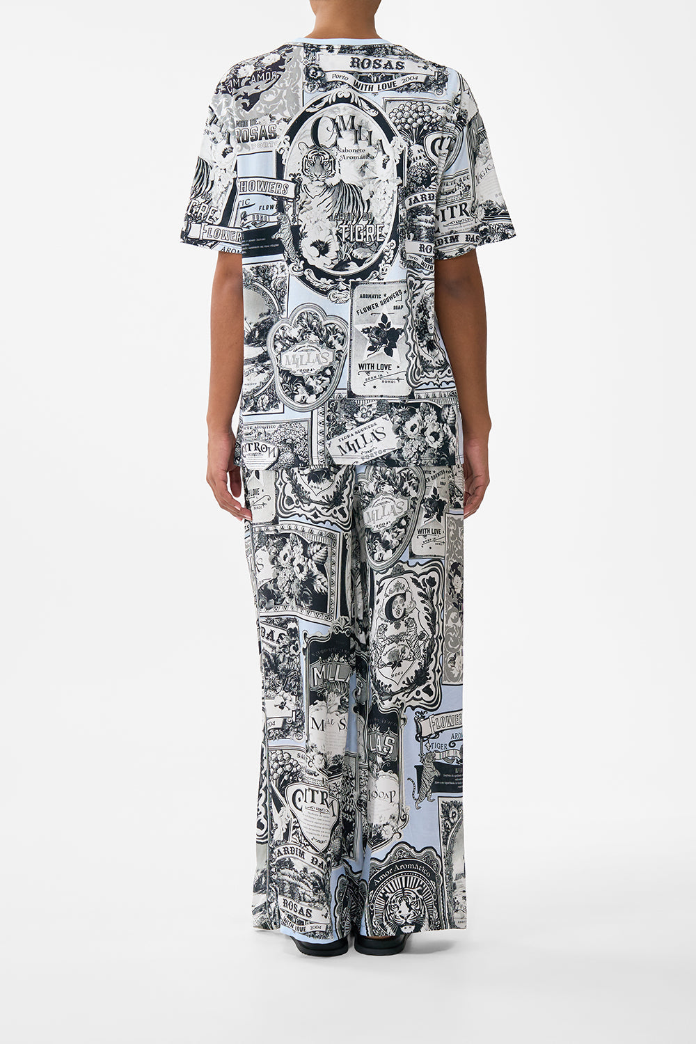 The CAMILLA Oversized Band Tee - Blue/Blk in our Perfumed In Porto print.