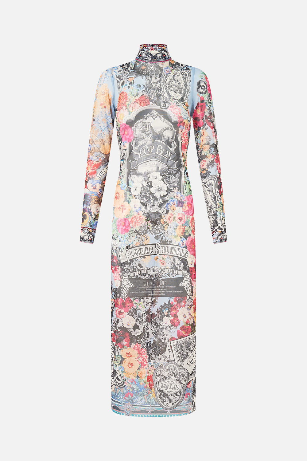 The CAMILLA Turtle Neck Mesh Dress in our Flower Showers print.