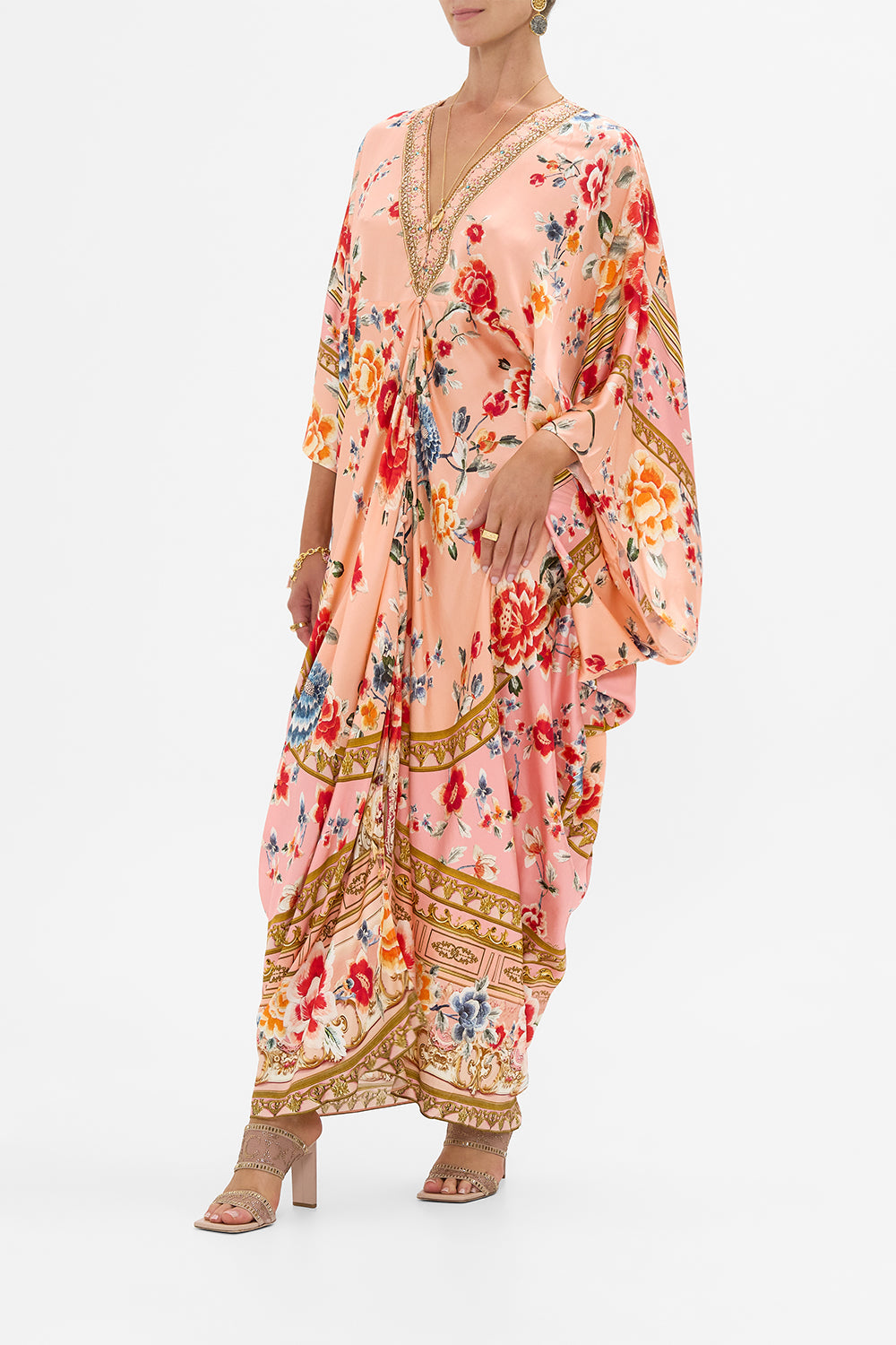 The CAMILLA Button Front T-Shape Kaftan in our Majestic Milla print.