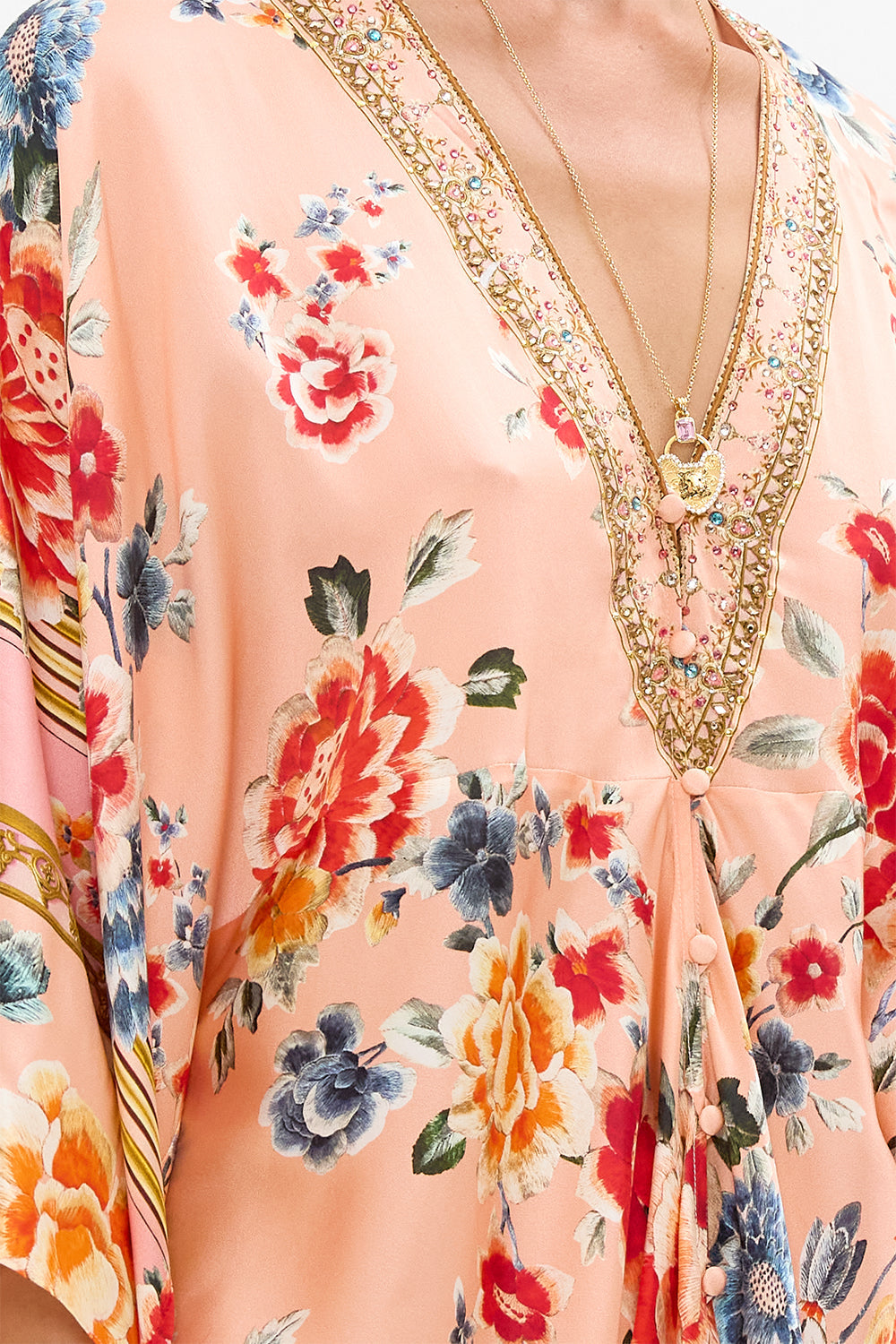 The CAMILLA Button Front T-Shape Kaftan in our Majestic Milla print.