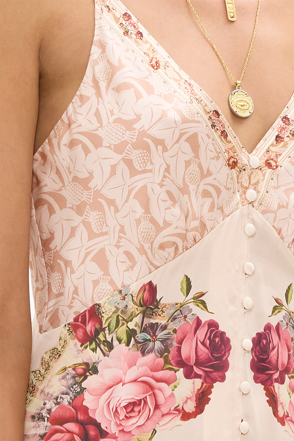 The CAMILLA Button Front Strappy Dress in our Meet Me At The Majestic print.