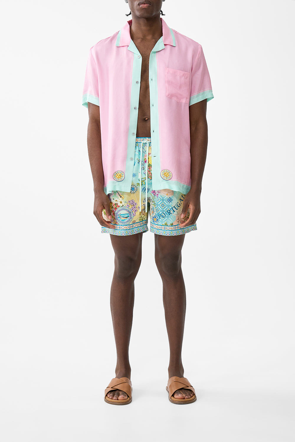 The CAMILLA Mid Length Boardshort With Elastic Waist in our Just Coasting print.