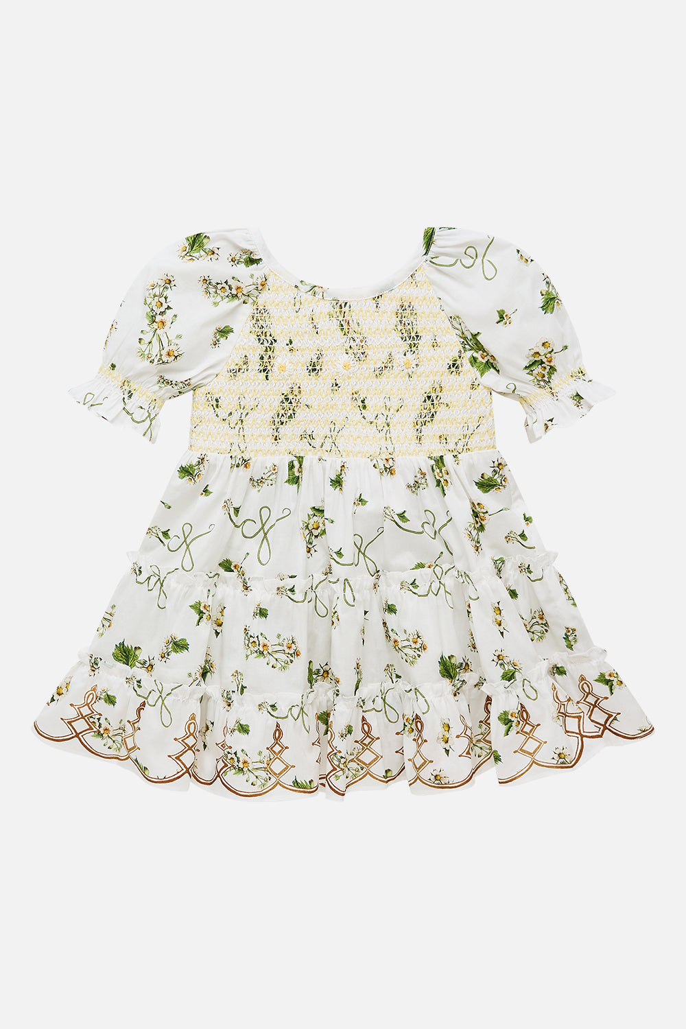 The CAMILLA Babies Tiered Dress With Puff Sleeve in our Daisy Chains print.