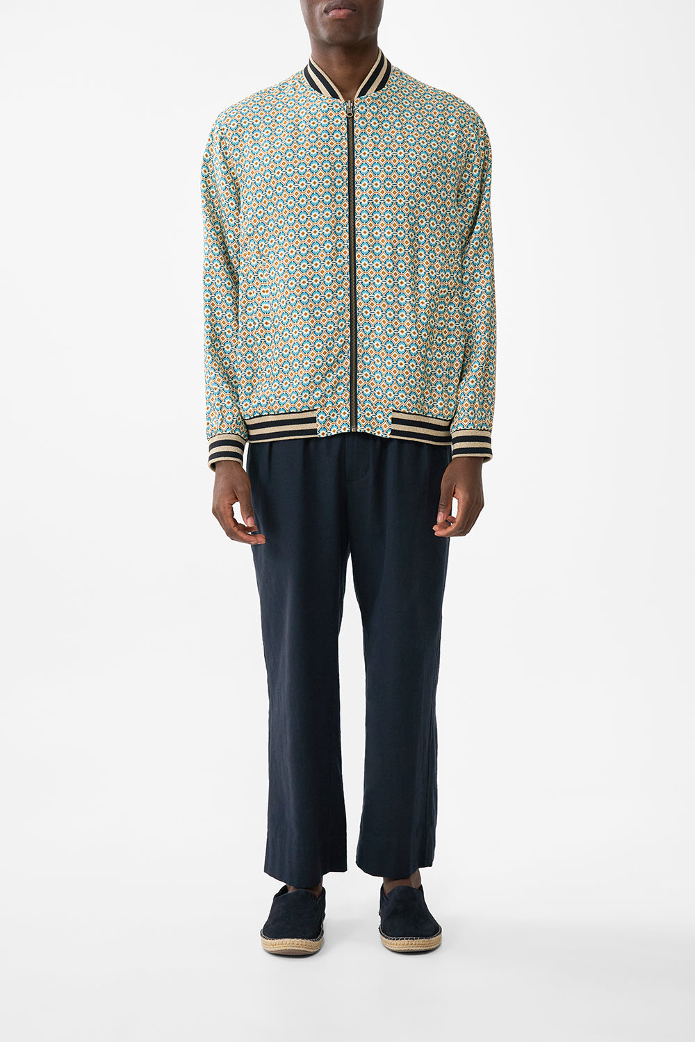 The CAMILLA Reversible Zip Through Bomber Jacket in our Soap Opera print.