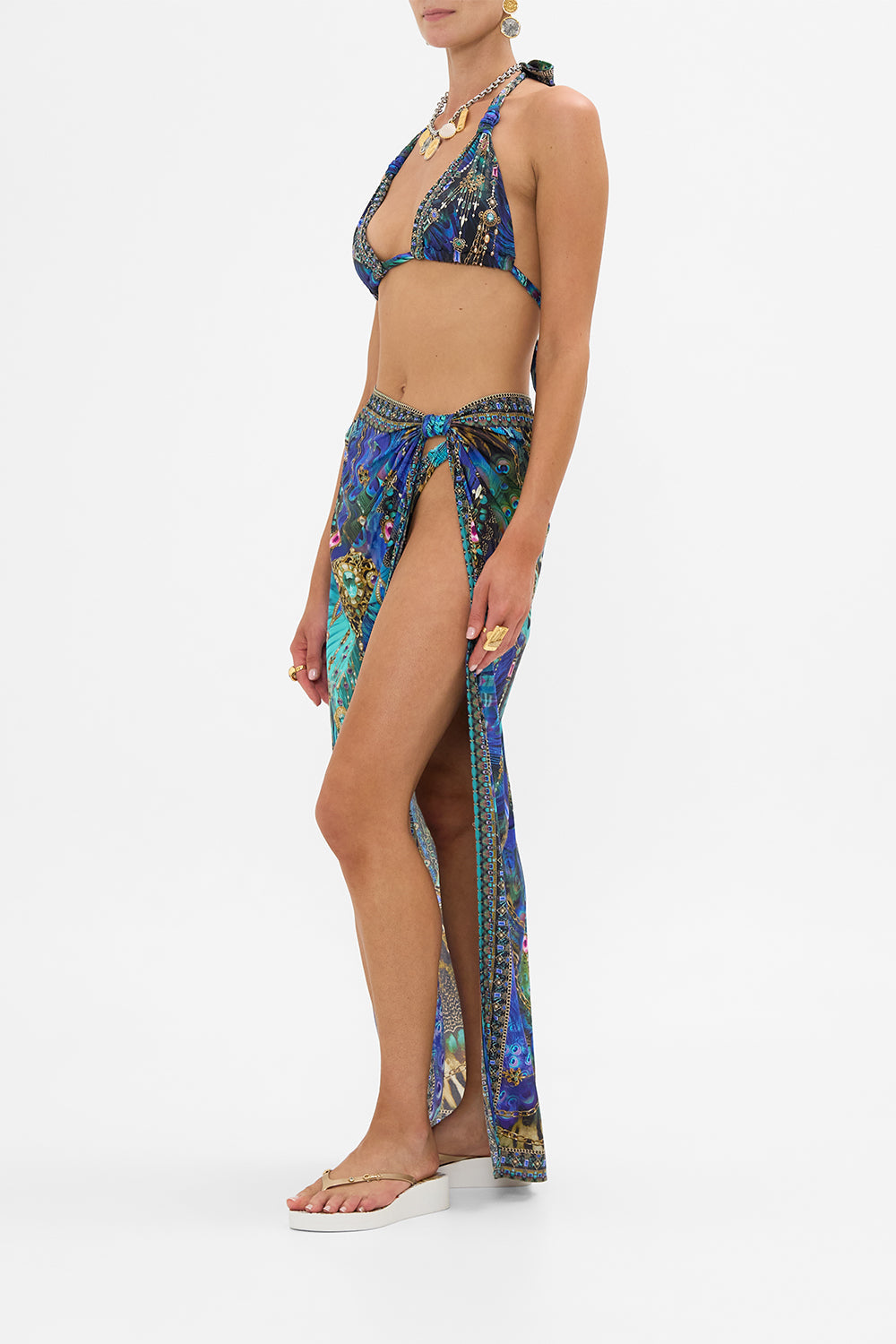 The CAMILLA Long Sarong With Gathered Tab And Leg Split in our Dominican Decadence print.