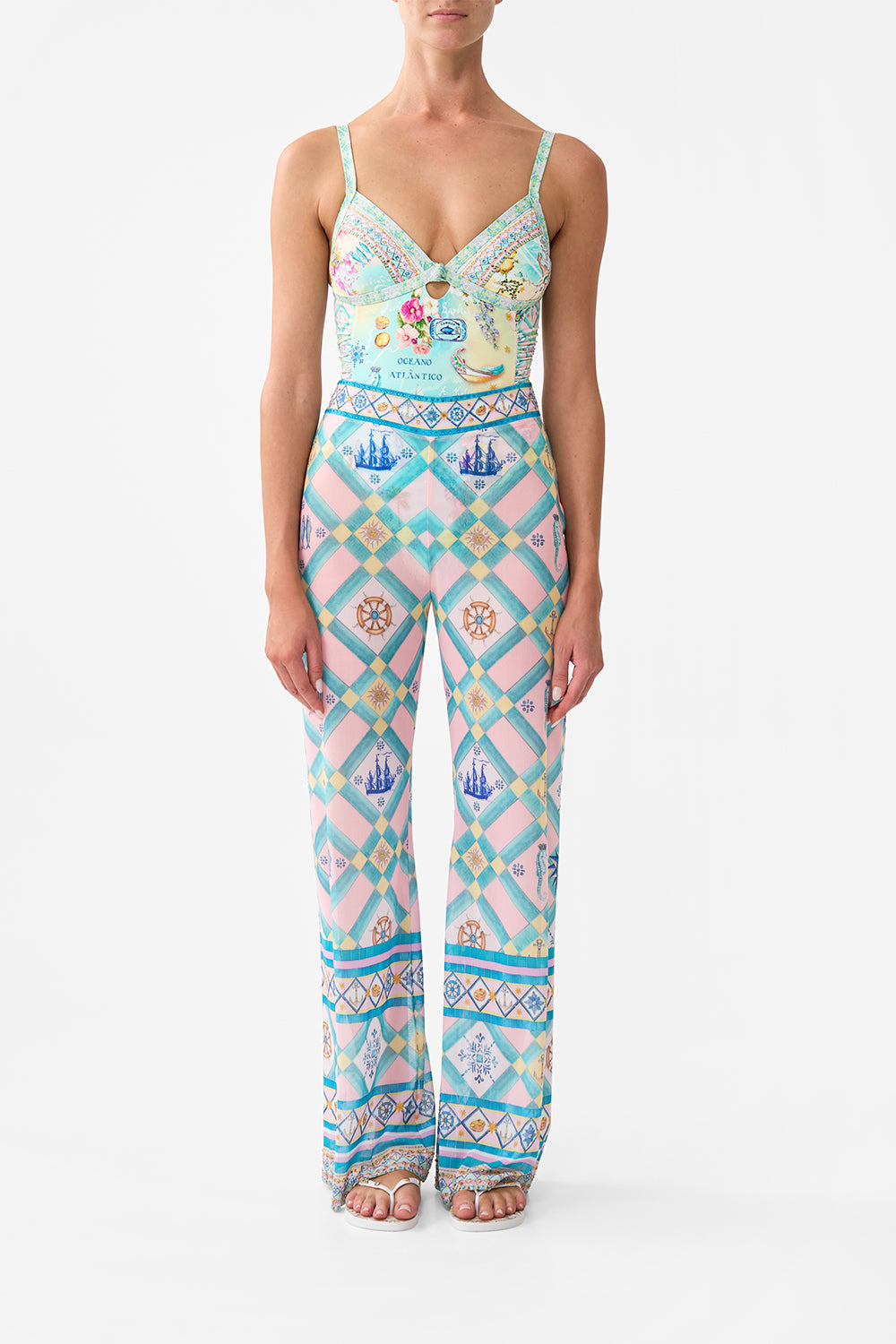 The CAMILLA Mesh Straight Leg Pant in our Just Coasting print.