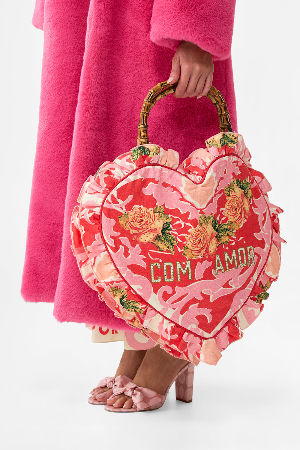 The CAMILLA Oversized Heart Frill Edge Tote in our Pink Porto print.