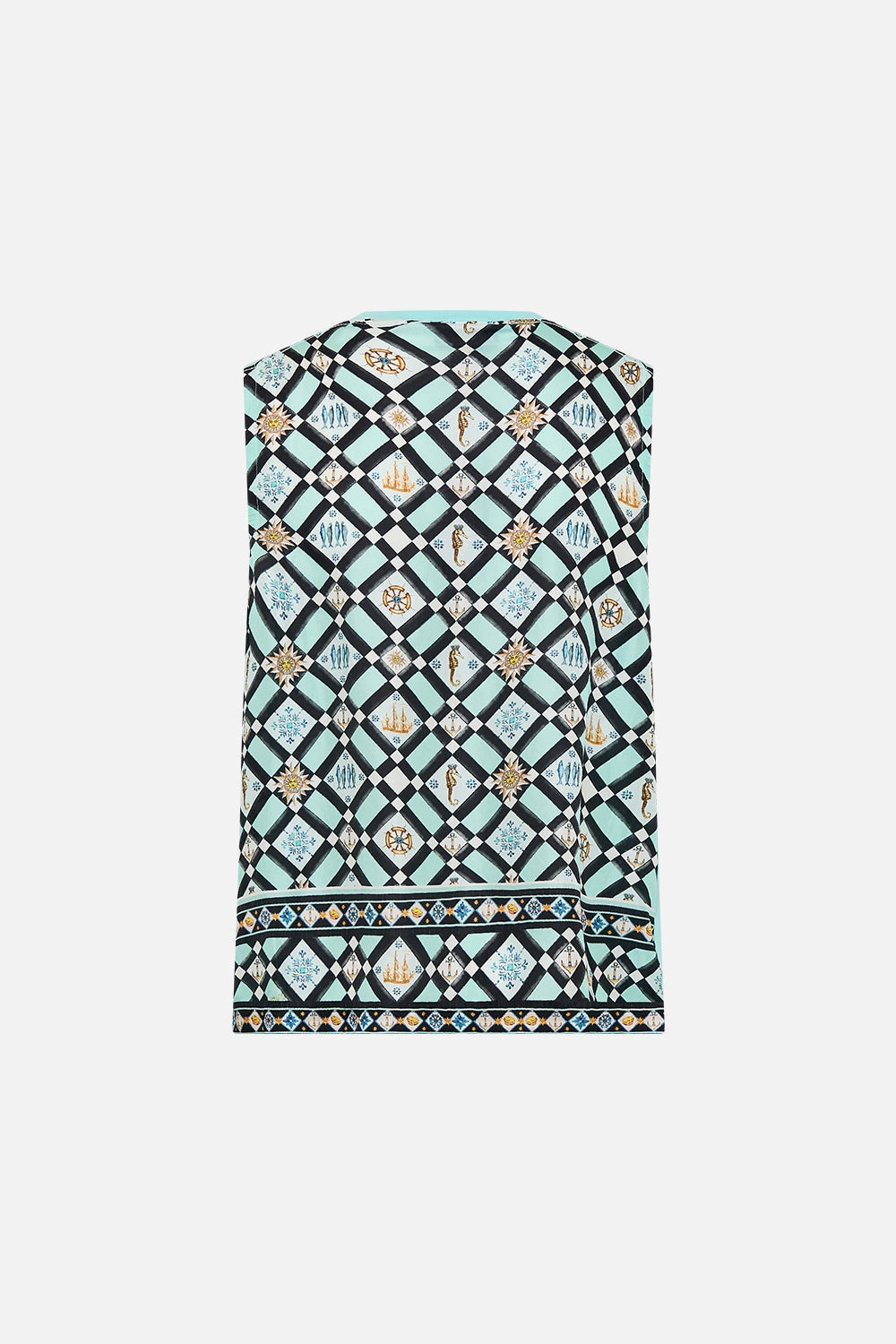 The CAMILLA Relaxed Fit Tank With Silk Contrast Back in our Folk Afloat print.