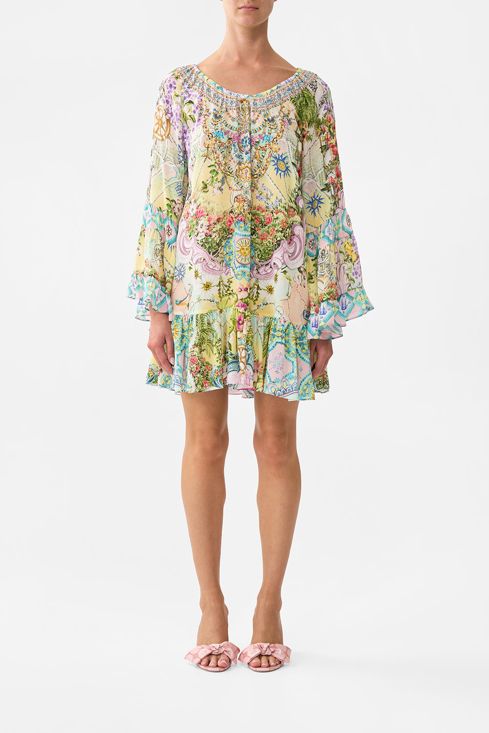 The CAMILLA A Line Frill Dress in our Just Coasting print.