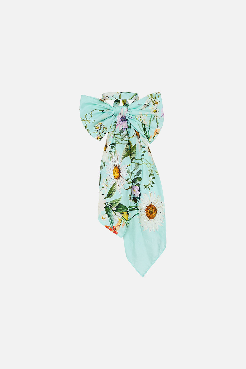 The CAMILLA Bow Neck Scarf in our Floral Freefall print.