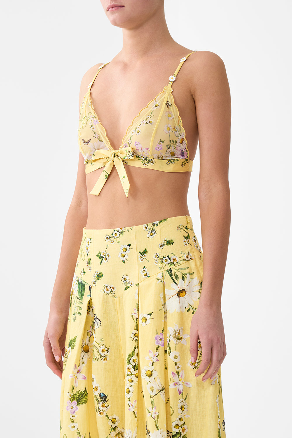 The CAMILLA Scalloped Edge Tri Bralette With Bow Front in our Daisy Chains print.