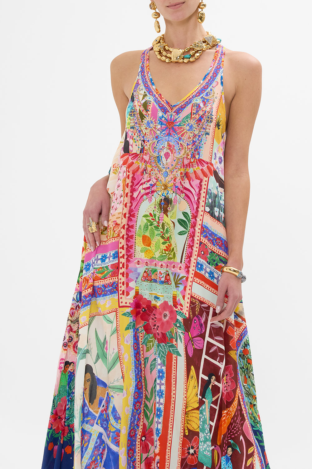 CAMILLA V Neck Racerback Dress in Roeqiyas Realm print.