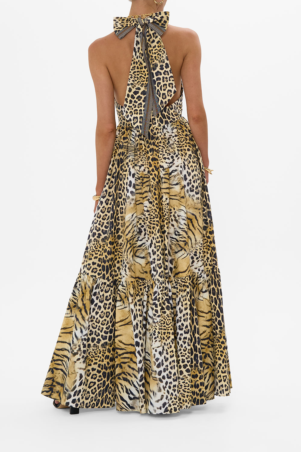 RUFFLE HEM HALTER DRESS JAGUAR