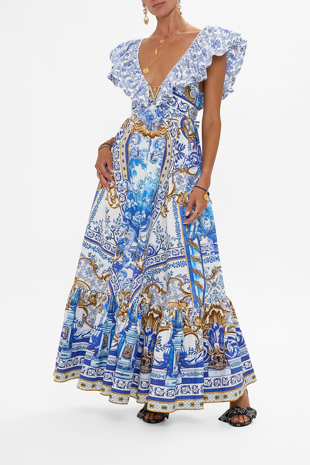 CAMILLA | Frill Neck Dress with Hardware Azul Adventures, 3XL/4XL Blue | Azul ADVENTURES