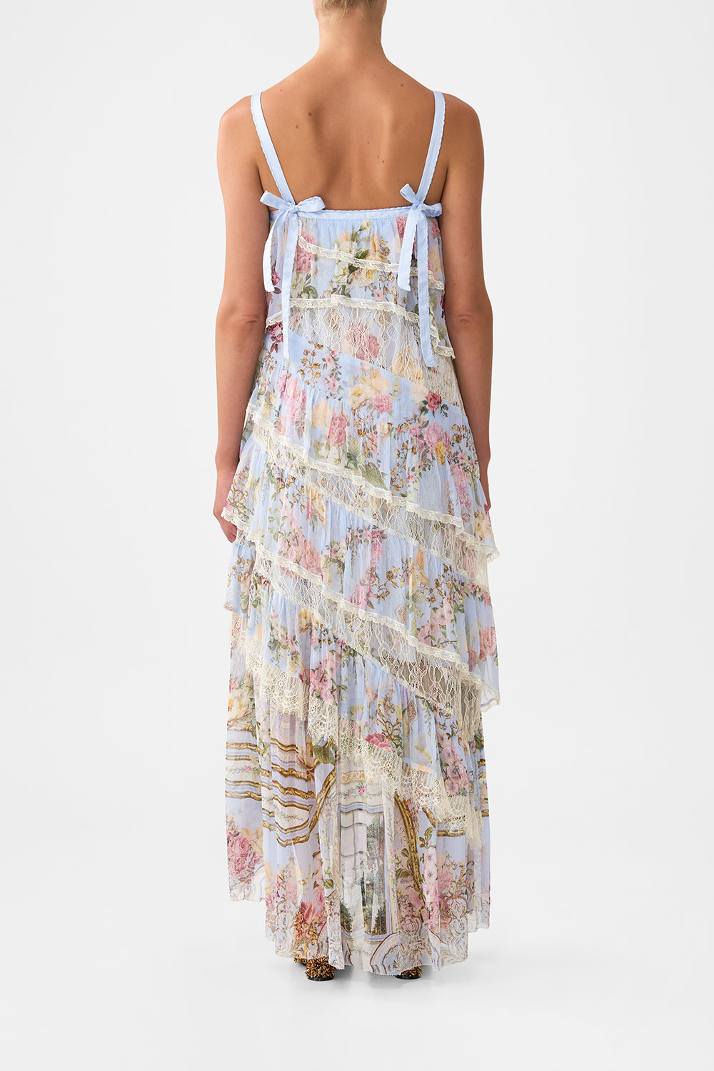 ASYMMETRIC SPLICED LACE DRESS TILED IN TIME