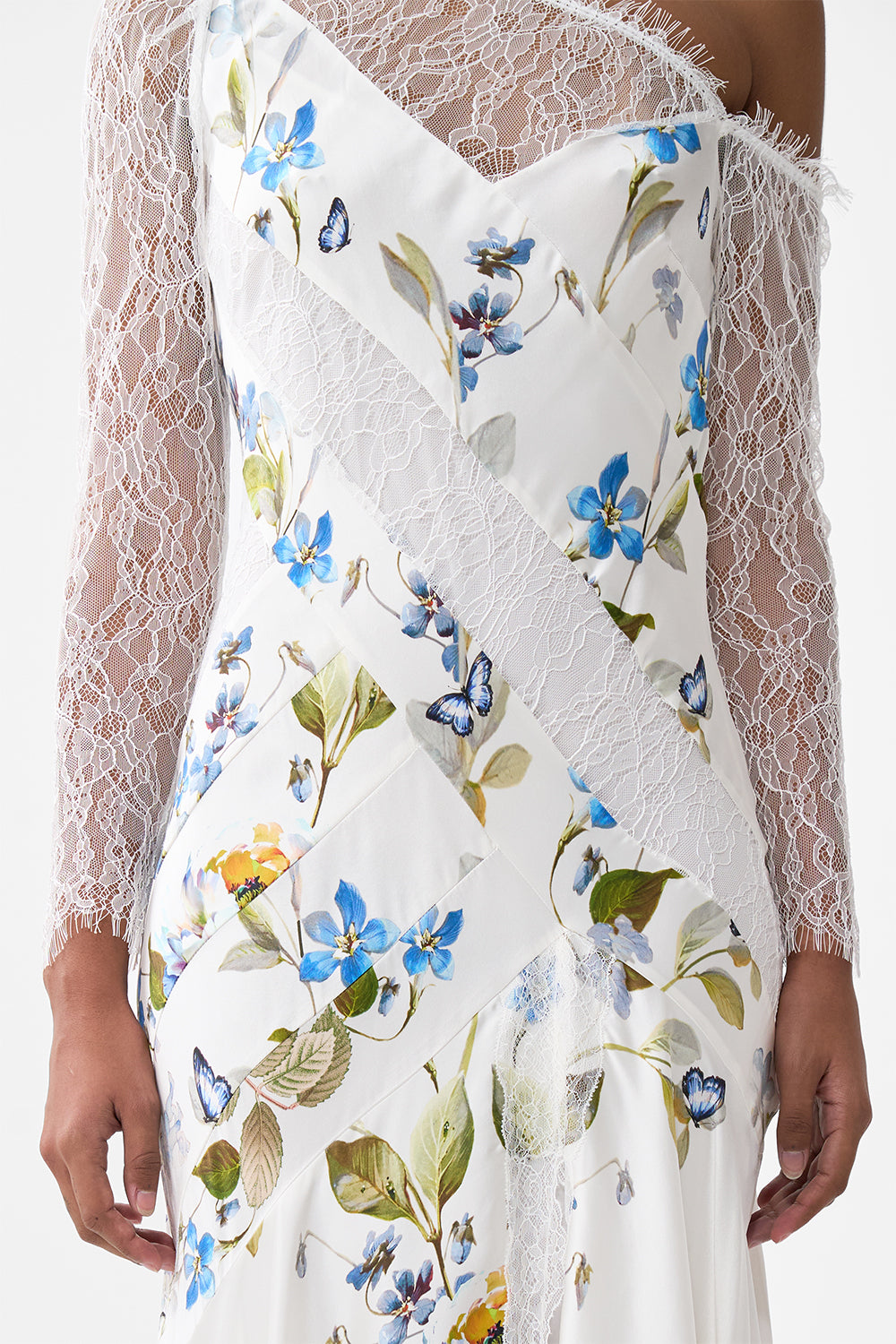 LACE SPLICE ONE SHOULDER DRESS BOTANICAL BALLADS