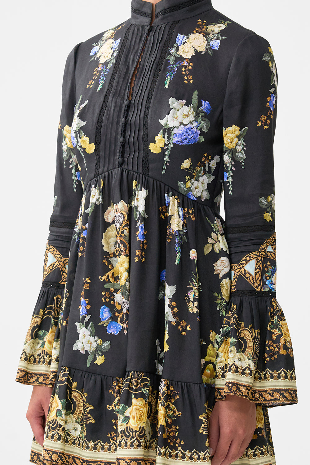 HIGH NECK SHORT DRESS WITH RUFFLE CUFF OTTOMAN ELEGANCE