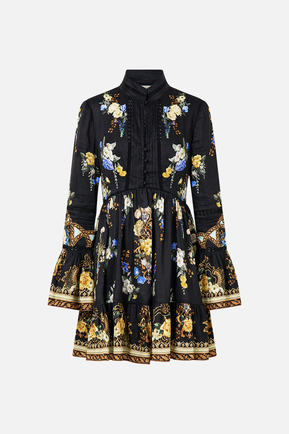 HIGH NECK SHORT DRESS WITH RUFFLE CUFF OTTOMAN ELEGANCE