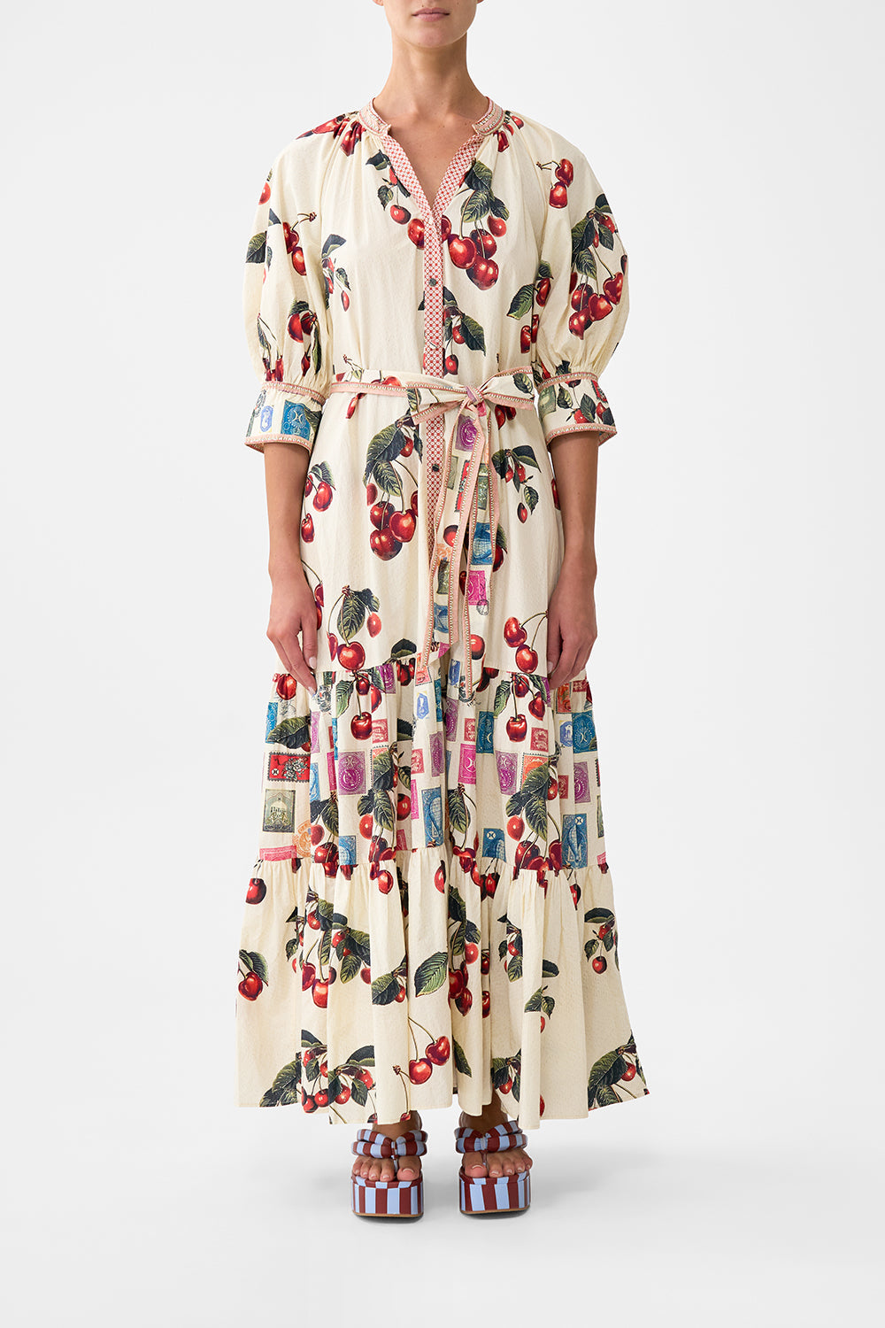 CAMILLA | Tiered Shirt Dress with Short Sleeve Notes FROM THE Road, S White | Notes FROM THE ROAD