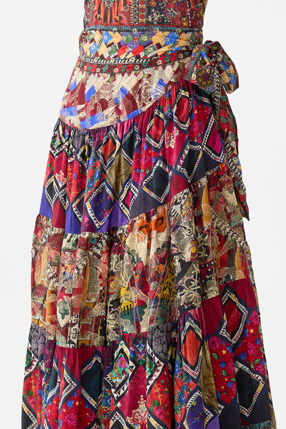 WRAP SKIRT WITH GATHERED PANELS PATCHWORK ALCHEMY