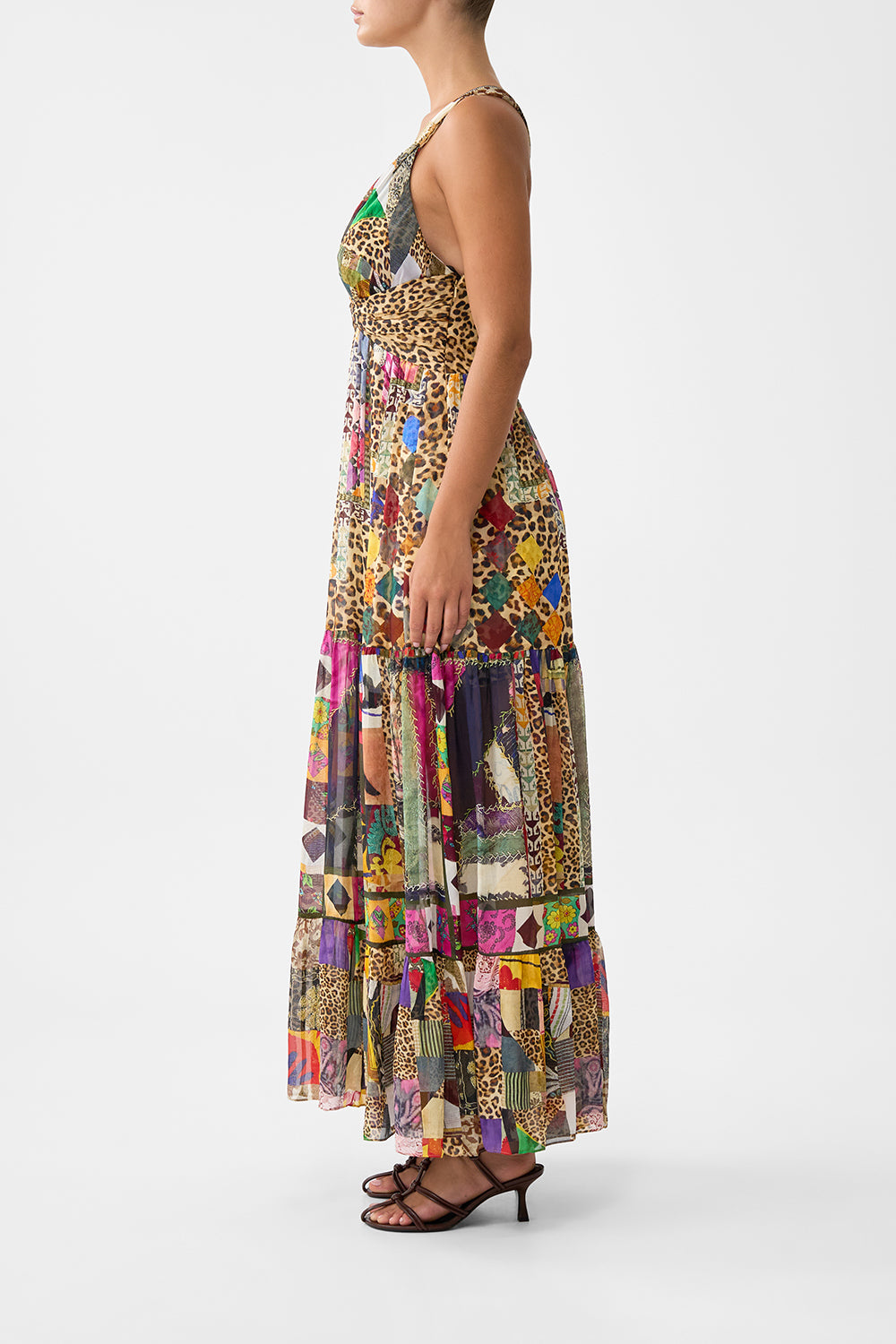 BEAD STRAP GATHERED PANEL DRESS EMBROIDERED EVER AFTER