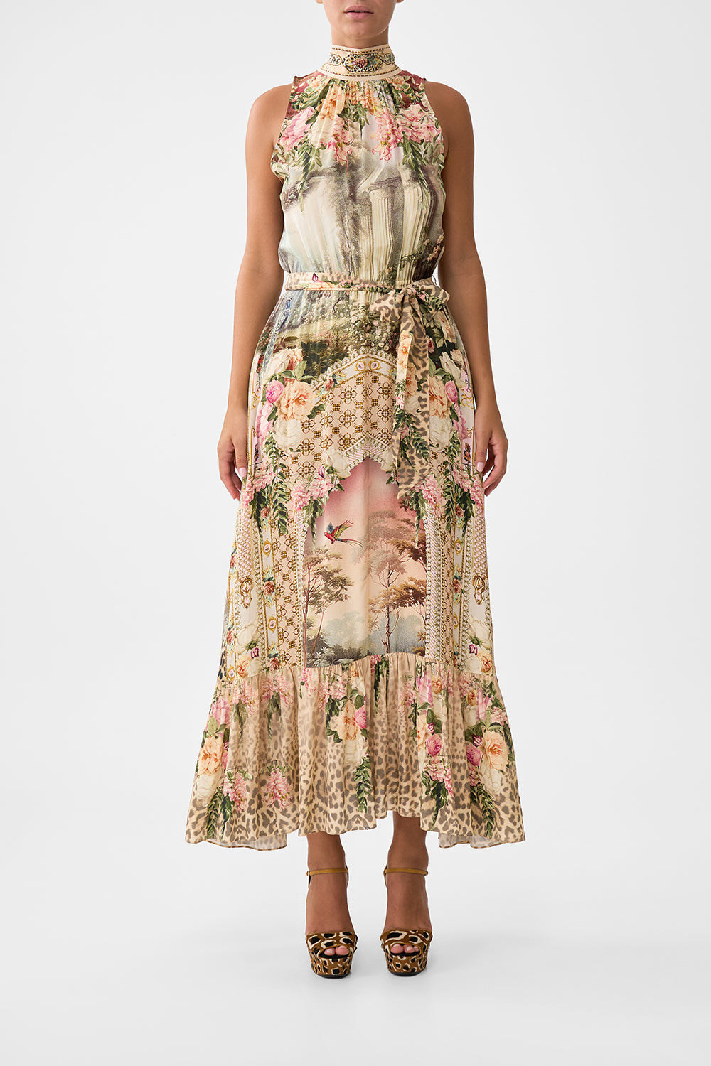 NECKTIE DRESS WITH ELASTICATED WAIST WATERCOLOUR WONDERLAND