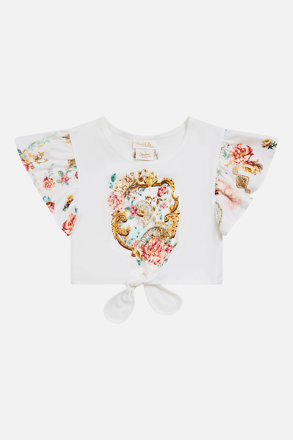 KIDS TIE FRONT CROP TEE WITH FRILL SLEEVE OTTOMAN DYNASTY