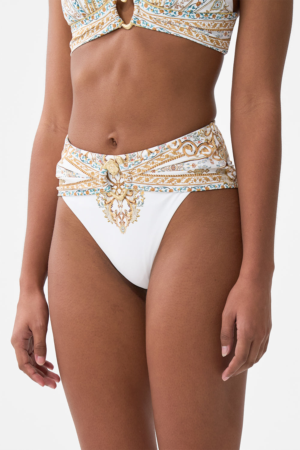 HIGH WAIST BIKINI BOTTOM WITH PLEAT WAIST TRIM OTTOMAN DYNASTY