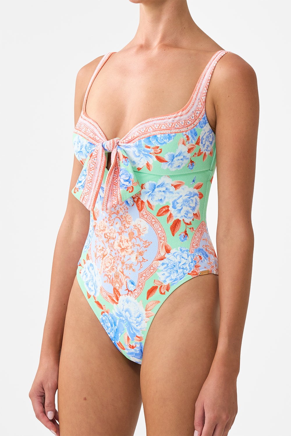 SWEETHEART NECK ONE PIECE WITH TIE FRONT TOPKAPI POP