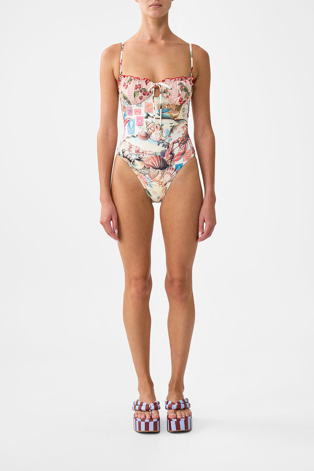 RUCHED CUP UNDERWIRE ONE PIECE WITH TIE FRONT NOTES FROM THE ROAD