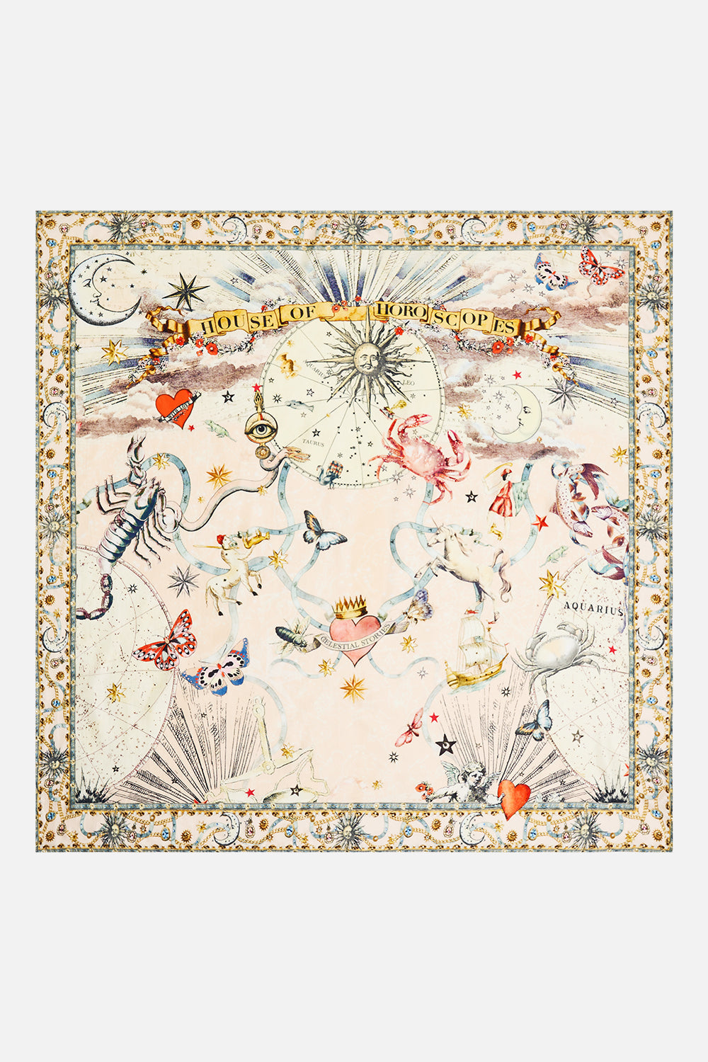 LARGE CRYSTALLED SILK SQUARE SCARF HOUSE OF HOROSCOPES