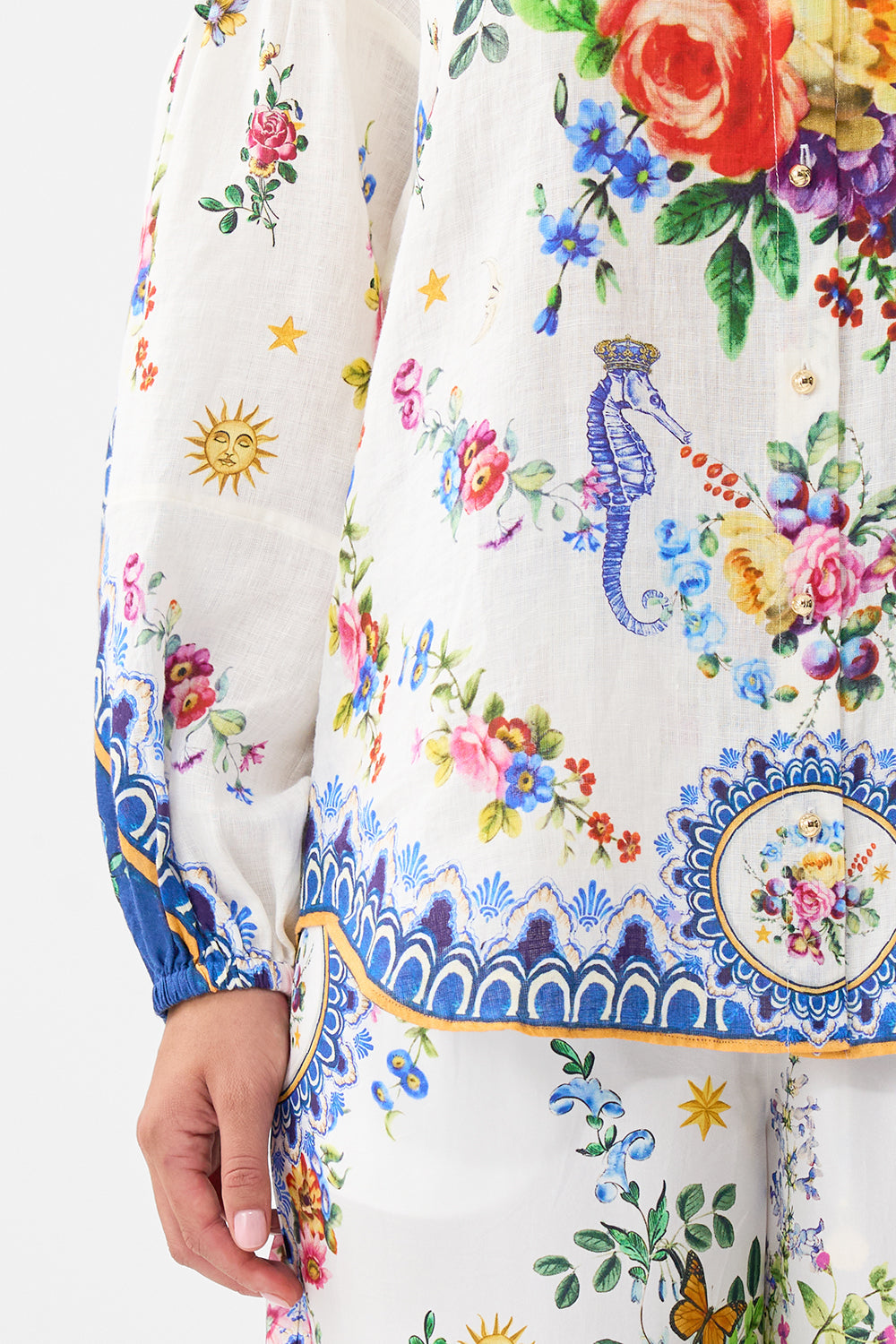 The CAMILLA Balloon Sleeve Shirt Blouse in our Tiles Darls print.