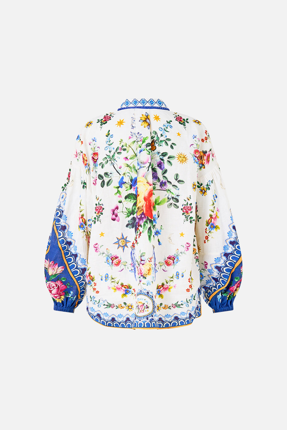 The CAMILLA Balloon Sleeve Shirt Blouse in our Tiles Darls print.