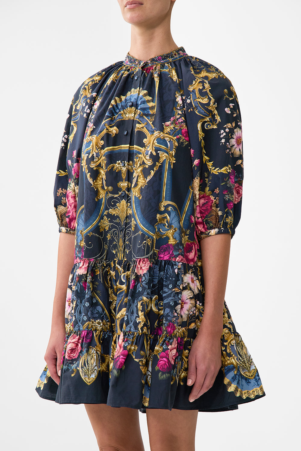 The CAMILLA Puff Sleeve Shirt Dress in our Ornate On A Plate print.