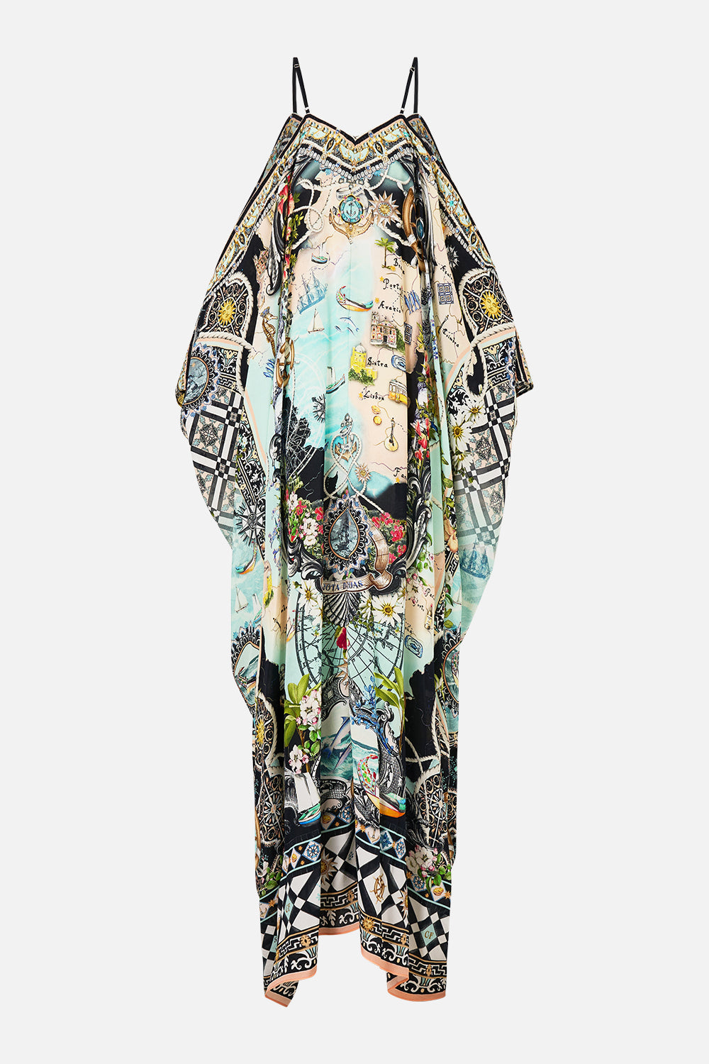 The CAMILLA Drop Shoulder Strap Kaftan in our Folk Afloat print.