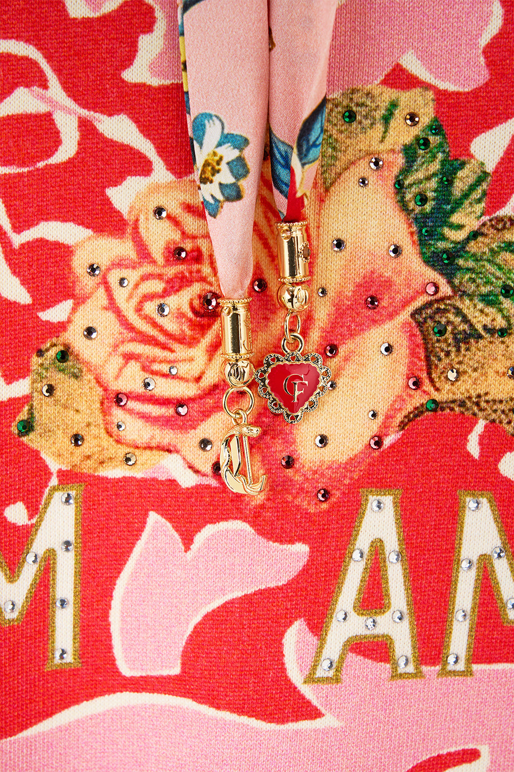 The CAMILLA Silk Band Oversized Hoodie With Pockets in our Pink Porto print.