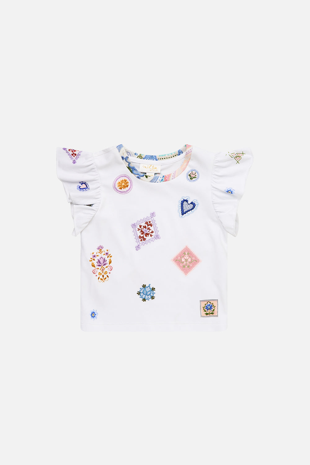 BABIES EMBROIDERED TEE WITH FRILL SLEEVE CROCHET ALL DAY