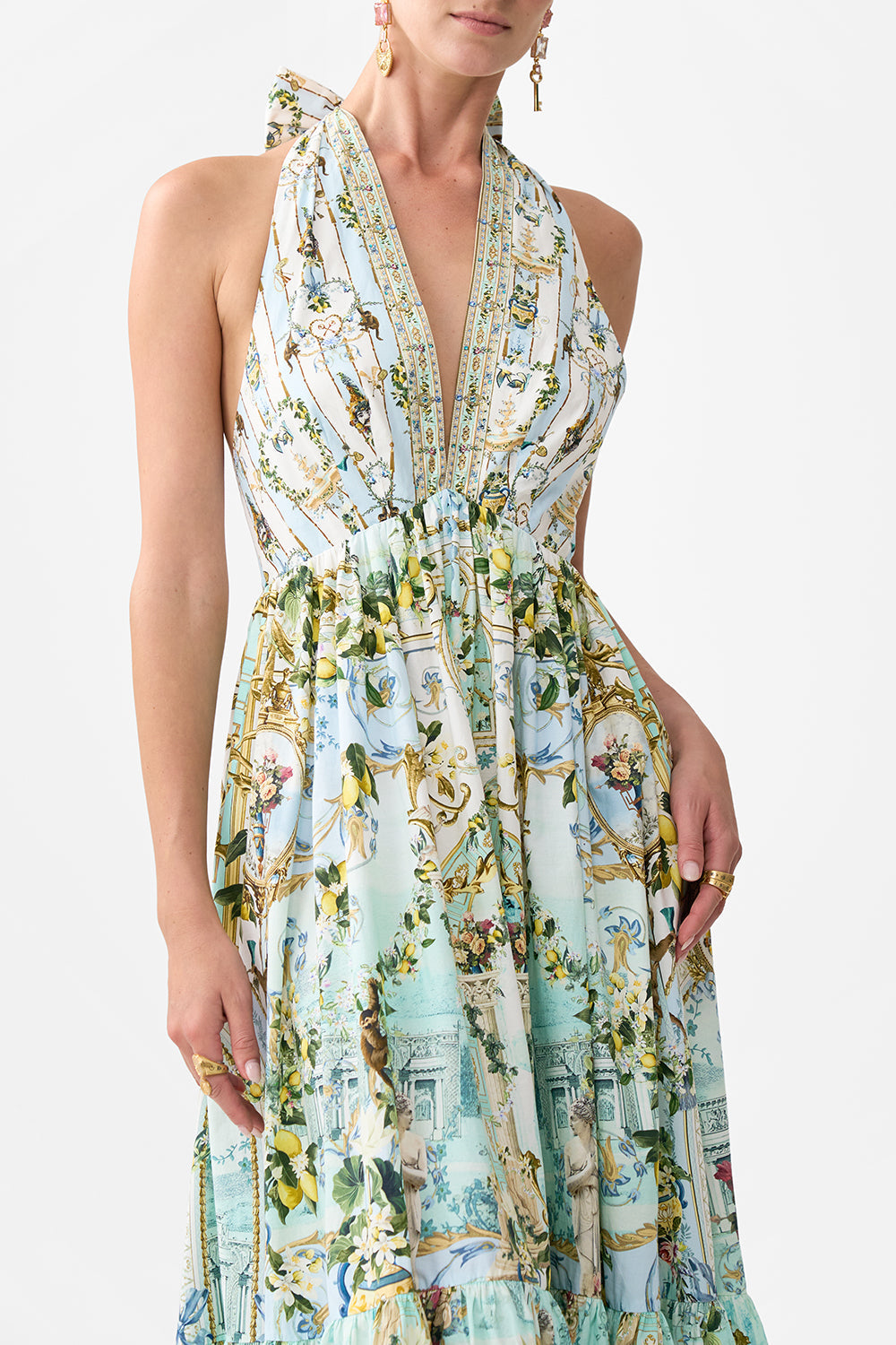 RUFFLE HEM HALTER DRESS VENUS ON A VESPA